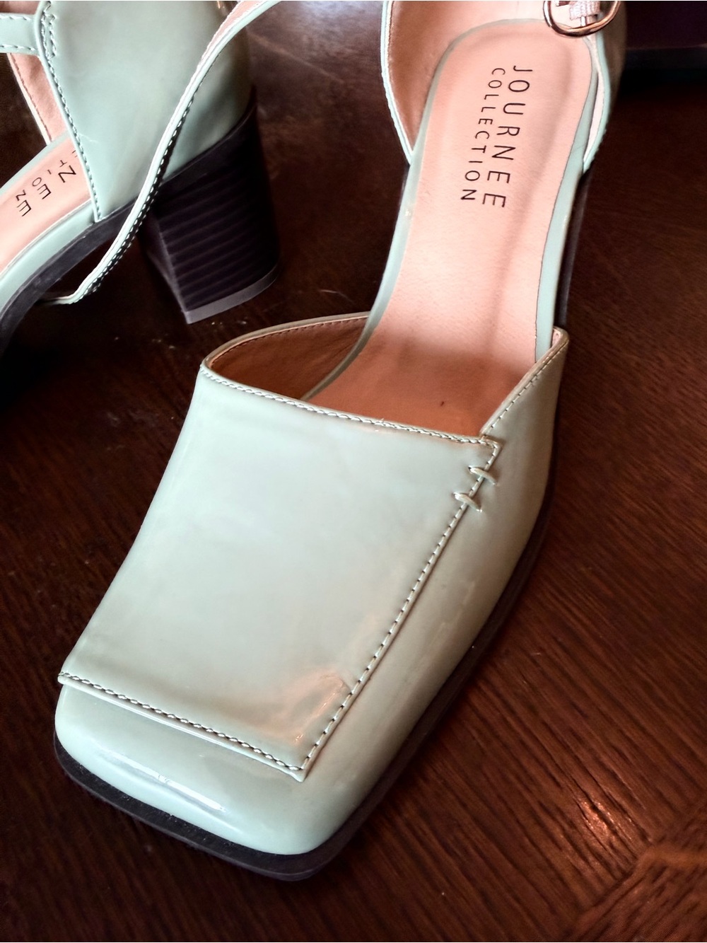 Journee Collection Mint Patent Mary Jane Block Heels - Picture 3 of 6